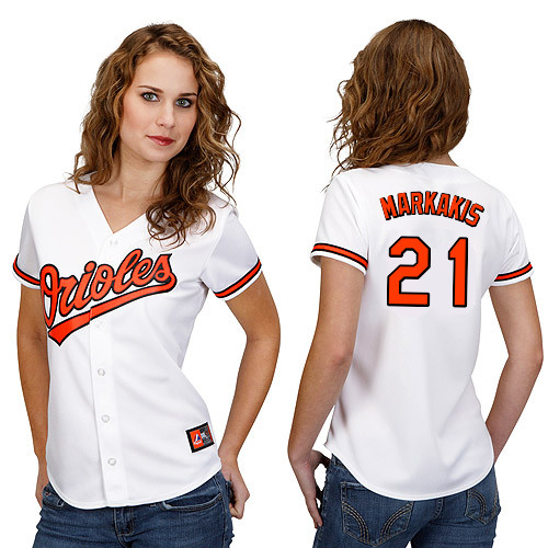 Nick Markakis #21 mlb Jersey-Baltimore Orioles Women's Authentic Home White Cool Base Baseball Jersey